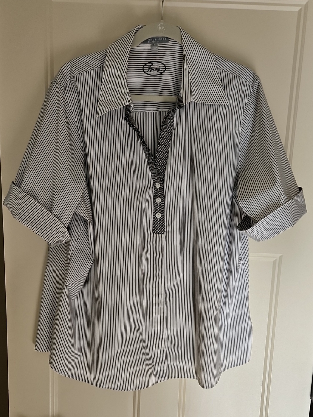 Rare! Women's Foxcroft Dressy Black & White Striped Button-Front Shirt, Size 18W